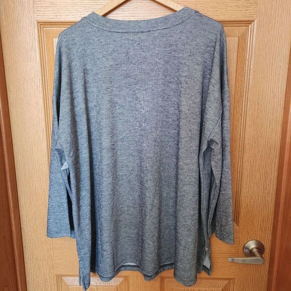 Liz Claiborne Women's Navy Mélange 3/4 Sleeve V Neck Shirt Size 1X Stripes NWT - Picture 8 of 11